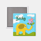 Naam bewerken Cutesy & Fun Kind Artsy Elephant Mag Magneet (Voorkant / Achterkant)