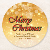 Naam bewerken Tekst met kerstmis Ronde Kartonnen Onderzetter (Voorkant)