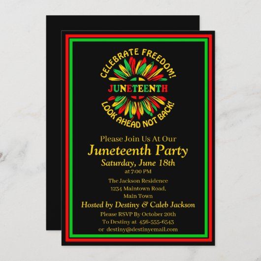 Naam bewerken Text Juneteenth Sunflower & Slogans Kaart (Voorkant / Achterkant)