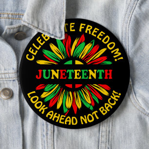 Naam bewerken Text Juneteenth Sunflower & Slogans Ronde Button 6,0 Cm
