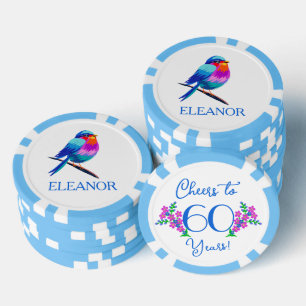 Naam Birdie Forget Me Not Flowers 60th Birthday Poker Chips