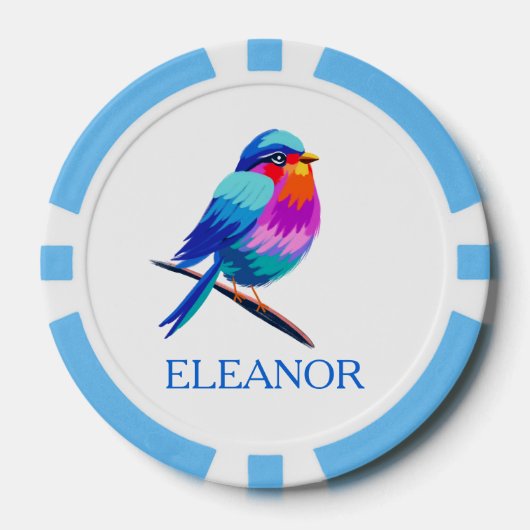 Naam Birdie Forget Me Not Flowers 60th Birthday Poker Chips (Voorkant)