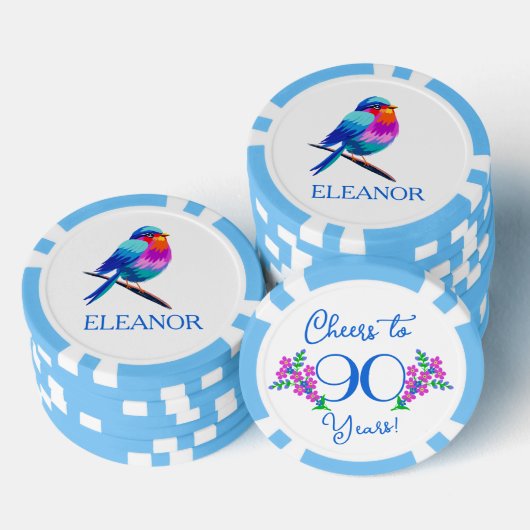 Naam Birdie Forget Me Not Flowers 90th Birthday Poker Chips (Opstapeling)