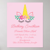 Naam Birth Details, Unicorn Eyes Roze Nursery toev Poster (Voorkant)