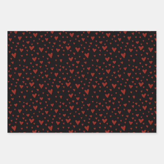 Naam Black Red Hearts Pattern | Personaliseren Inpakpapier Vel (Voorkant)