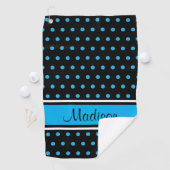 Naam Black Sky Blue Polka Dot Stripe Script Golfhanddoek (Insitu)