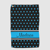 Naam Black Sky Blue Polka Dot Stripe Script Golfhanddoek (Voorkant)