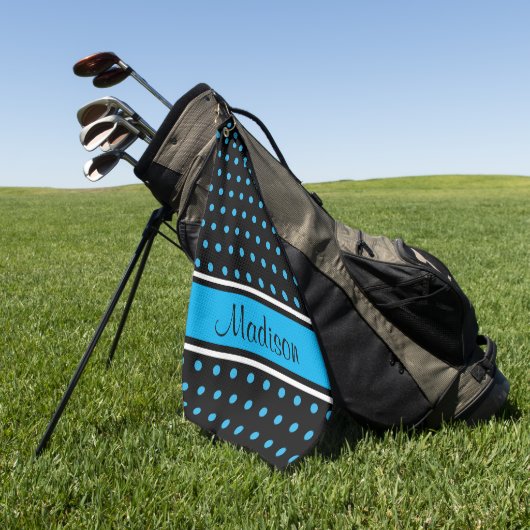Naam Black Sky Blue Polka Dot Stripe Script Golfhanddoek (Groen)