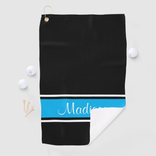 Naam Black Sky Blue Stripe Script Golfhanddoek (Insitu)