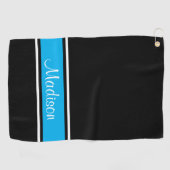 Naam Black Sky Blue Stripe Script Golfhanddoek (Horizontaal)