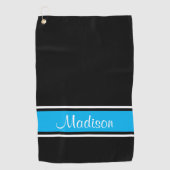 Naam Black Sky Blue Stripe Script Golfhanddoek (Voorkant)