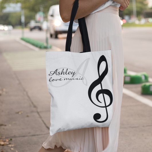 Naam & Black Treble Clef Music Canvas tas