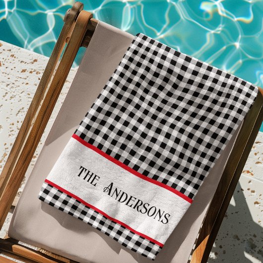 Naam Black & White Buffalo Check Rode Accent Pool  Strandlaken