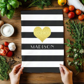 Naam Black White Gold Heart Pattern Print Theedoek