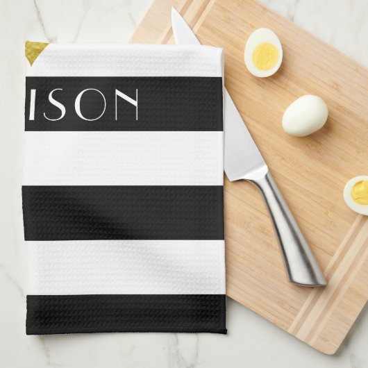 Naam Black White Gold Heart Pattern Print Theedoek (Quarter Fold)