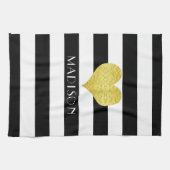 Naam Black White Gold Heart Pattern Print Theedoek (Horizontaal)