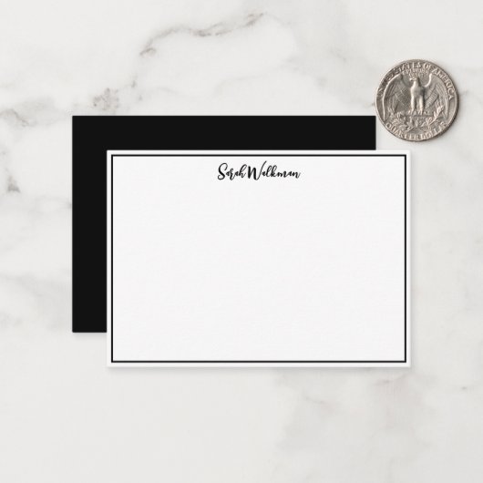 Naam & Blank Zwart-wit Minimalist Notitiekaartje (Voorkant / Achterkant in situ)