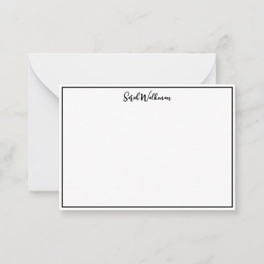 Naam & Blank Zwart-wit Minimalist Notitiekaartje (Voorkant)