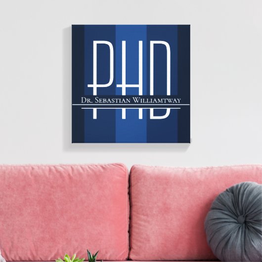 Naam Blauw Afstuderen PhD Canvas Afdruk (Insitu (Woonkamer))