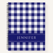 Naam Blauw en Witte Gingham gebarsten Patroonlapto Notitieboek (Voorkant)