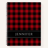 Naam Blauw en zwarte cheques Geplakt Gingham Patte Notitieboek (Voorkant)