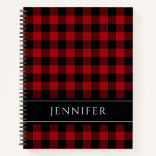 Naam Blauw en zwarte cheques Geplakt Gingham Patte Notitieboek