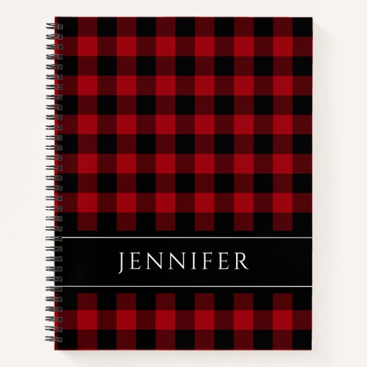 Naam Blauw en zwarte cheques Geplakt Gingham Patte Notitieboek (Voorkant)