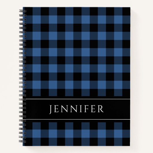 Naam Blauw en zwarte cheques Geplakt Gingham Patte Notitieboek (Voorkant)