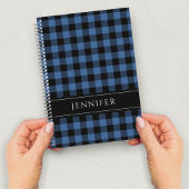 Naam Blauw en zwarte cheques Geplakt Gingham Patte Notitieboek
