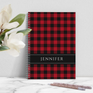 Naam Blauw en zwarte cheques Geplakt Gingham Patte Notitieboek