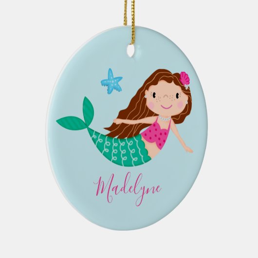 Naam Blauw kerstscript Keramisch Ornament (Rechts)