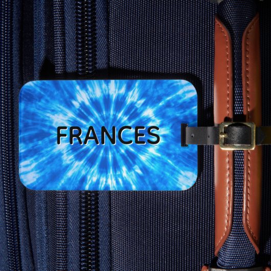 Naam Blauw Tie Dye Bagagelabel (Voorkant Insitu 4)