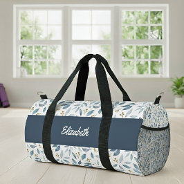 Naam blauw waterverf botanisch patroon plunjezak