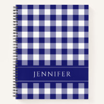 Naam Blauw & Wit Gingham Geruit Patroon Notitieboe