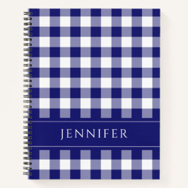 Naam Blauw & Wit Gingham Geruit Patroon Notitieboe Notitieboek