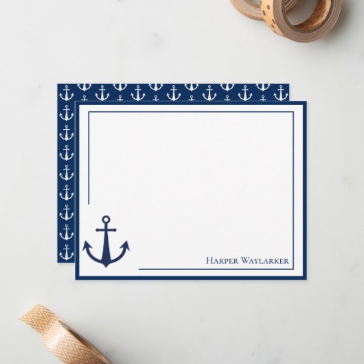 Naam Blauw wit symbool voor anker Notitiekaartje (Voorkant / Achterkant in situ)