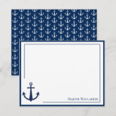 Naam Blauw wit symbool voor anker Notitiekaartje (Voorkant / Achterkant)