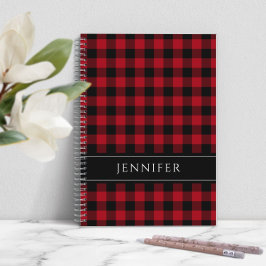 Naam Blauw & Zwarte Ruiten Gingham Patroon Niet Notitieboek