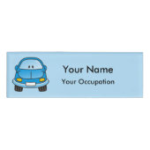 Naam blauwe cartoon auto naambadge (Voorkant)