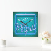 NAAM Blauwe Faux Neon Sign Retro Bar Grill aanpass Vierkante Klok (Huis)
