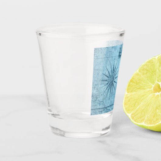 Naam, Blauwe Faux Oude Wereldkaart 1.5oz Shot Glas (Links)