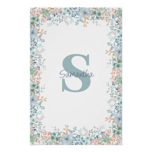 Naam Blauwe Floral Monogram Perfect Poster
