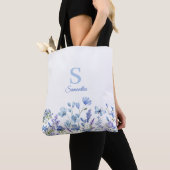 Naam Blauwe Floral Monogram Tote Bag (Dichtbij)