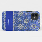 Naam blauwe glitter zilveren ankschepen Case-Mate iPhone case (Achterkant (horizontaal))