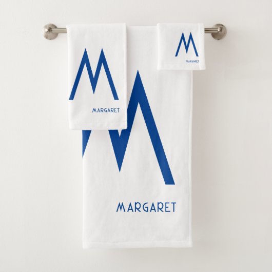 Naam blauwe monogram bad handdoek (Insitu)