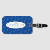 Naam Blauwe Veren Patroon Elegant Eenvoudig Modern Bagagelabel (Voorkant (horizontaal))