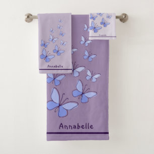 Naam Blauwe Vlinder Doodle Kaleidoscoop Lavendel Bad Handdoek