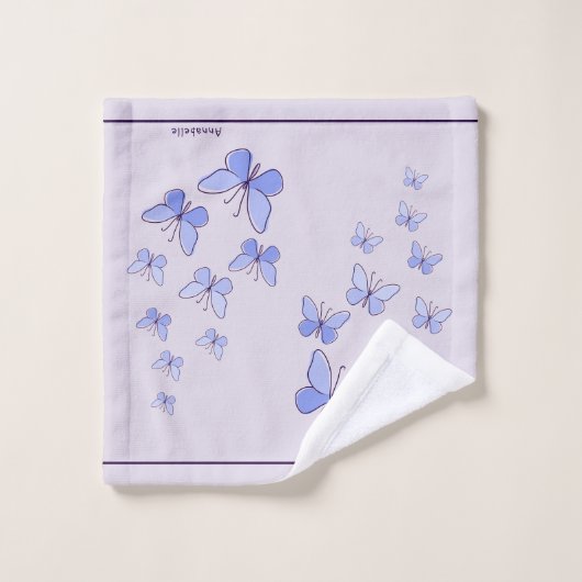 Naam Blauwe Vlinder Doodle Kaleidoscoop Lavendel Bad Handdoek (Wasdoekje)