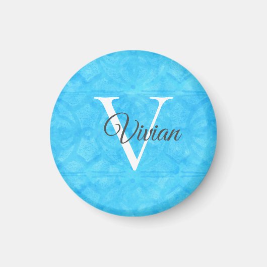 Naam Blauwe Waterverf Monogram Magneet (Voorkant)