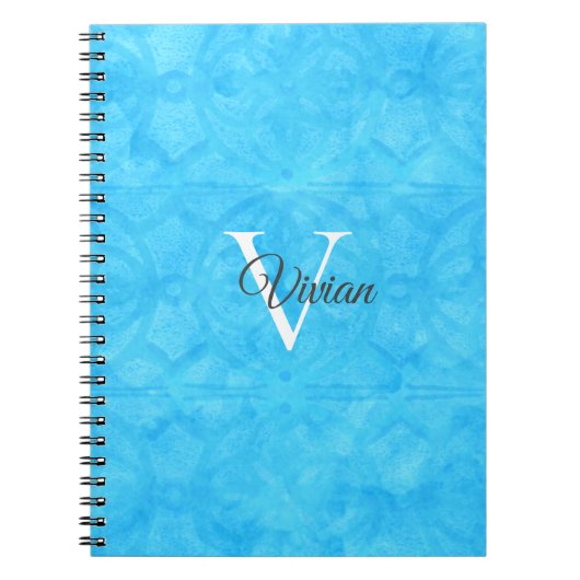 Naam Blauwe Waterverf Monogram Notitieboek (Voorkant)